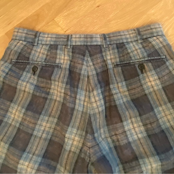 Hiltl Mens Gray Charcoal Tan Plaid Shorts / Flat Front Panel / Size 34 - Picture 8 of 16